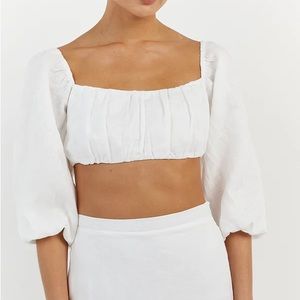 NWT LILAH SLEEVED WHITE LINEN US 8 / AUS 12